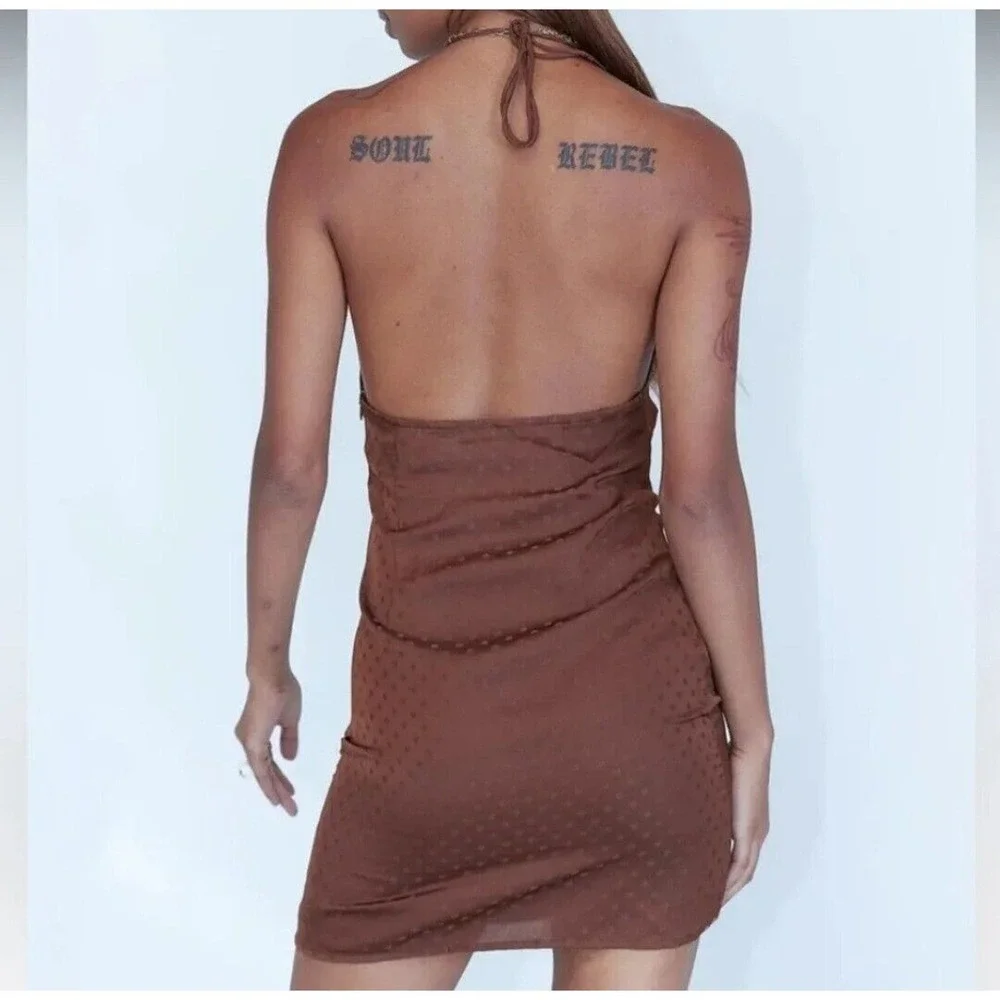 NWT Princess Polly Lenny Mini Dress Brown Polka Dot Sexy Size 8 - Picture 2 of 13